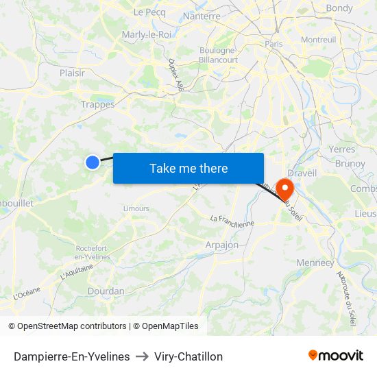 Dampierre-En-Yvelines to Viry-Chatillon map