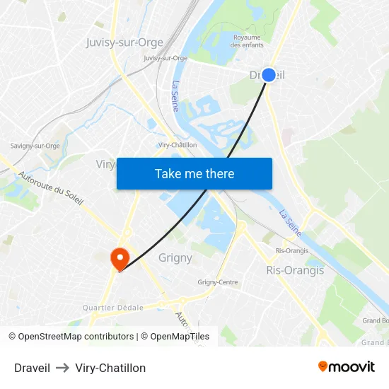 Draveil to Viry-Chatillon map
