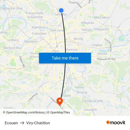 Ecouen to Viry-Chatillon map