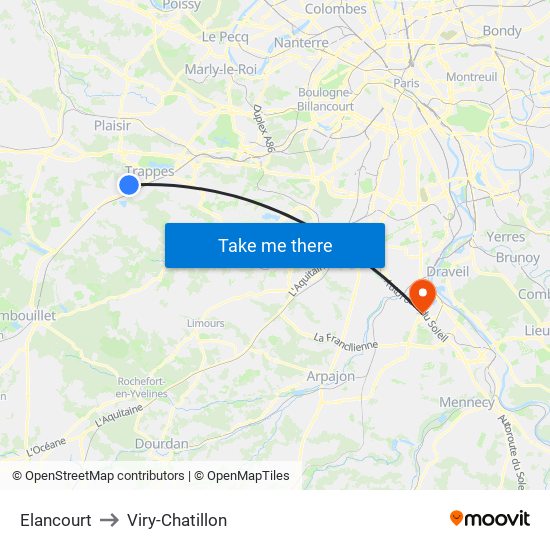 Elancourt to Viry-Chatillon map