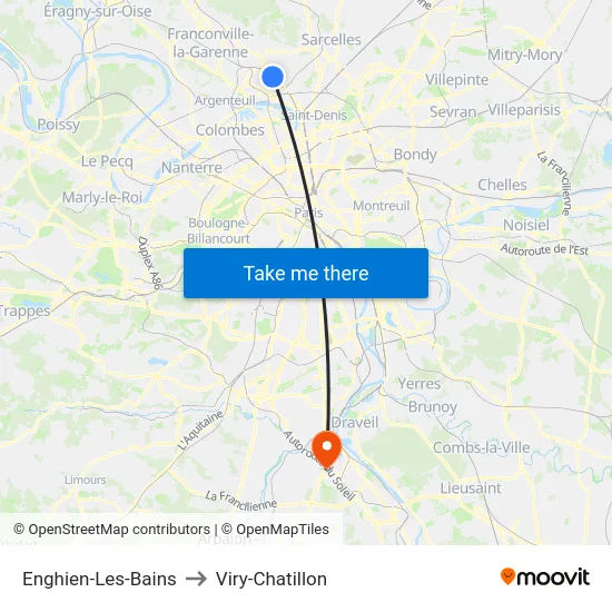 Enghien-Les-Bains to Viry-Chatillon map