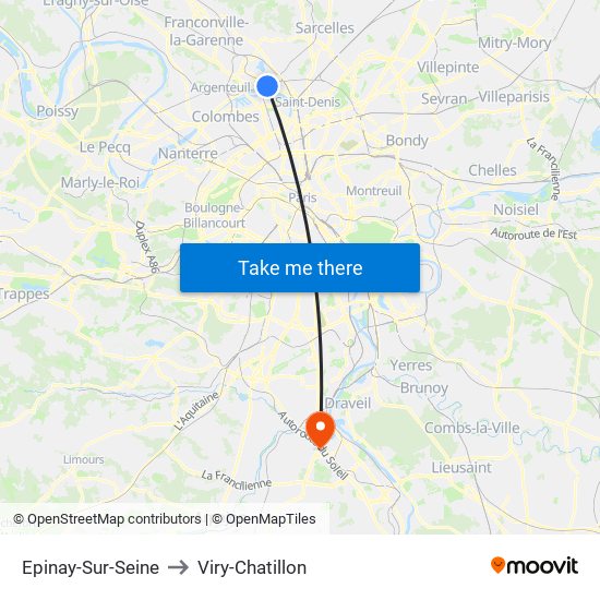 Epinay-Sur-Seine to Viry-Chatillon map