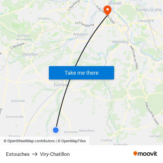 Estouches to Viry-Chatillon map