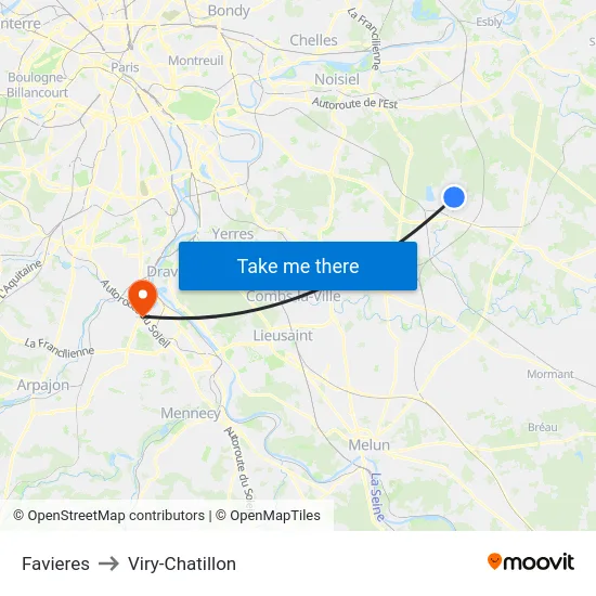 Favieres to Viry-Chatillon map