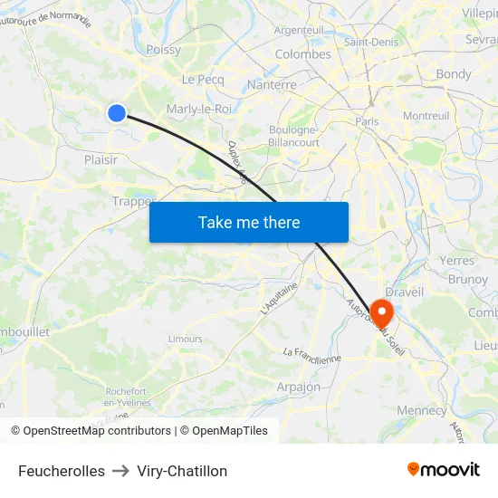 Feucherolles to Viry-Chatillon map