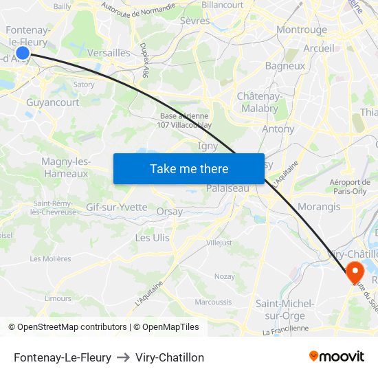 Fontenay-Le-Fleury to Viry-Chatillon map