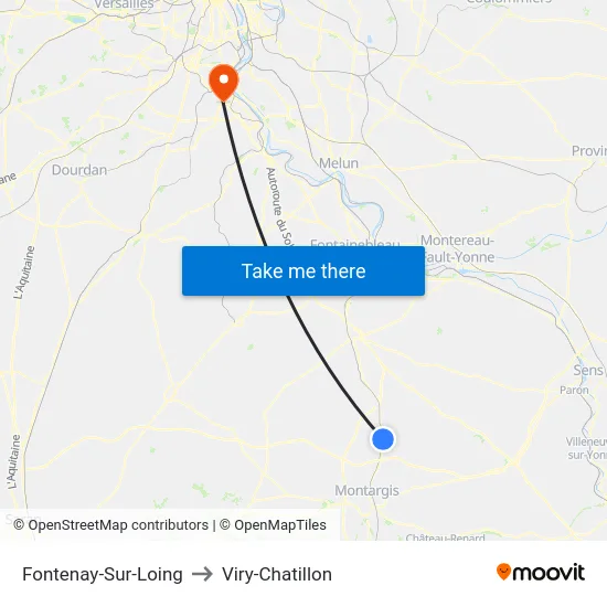 Fontenay-Sur-Loing to Viry-Chatillon map
