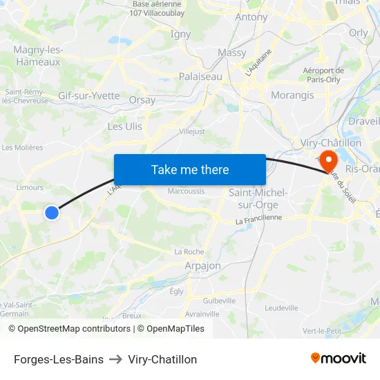 Forges-Les-Bains to Viry-Chatillon map