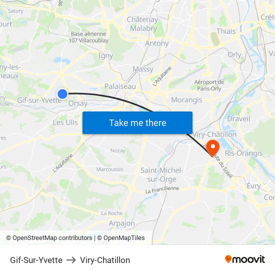 Gif-Sur-Yvette to Viry-Chatillon map