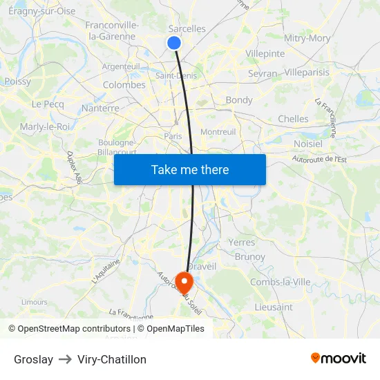 Groslay to Viry-Chatillon map