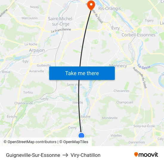 Guigneville-Sur-Essonne to Viry-Chatillon map