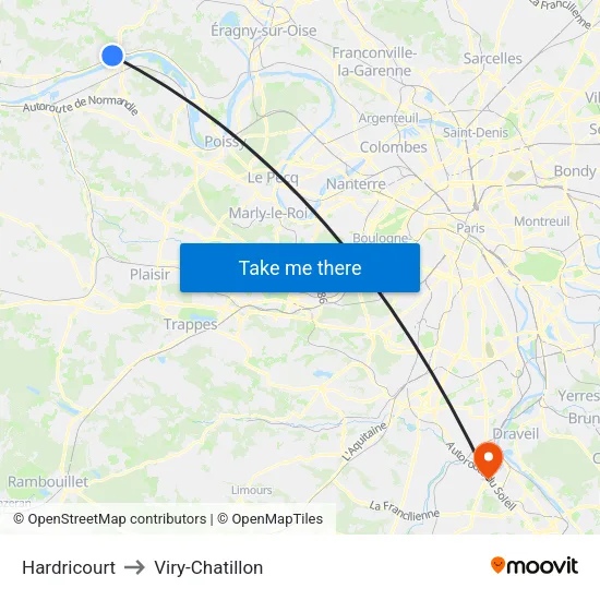 Hardricourt to Viry-Chatillon map