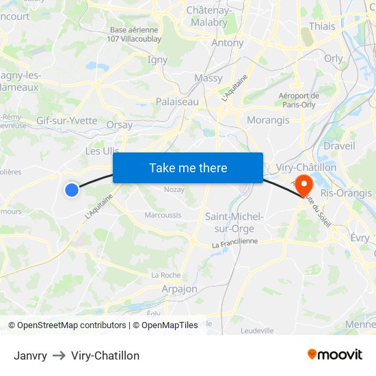 Janvry to Viry-Chatillon map