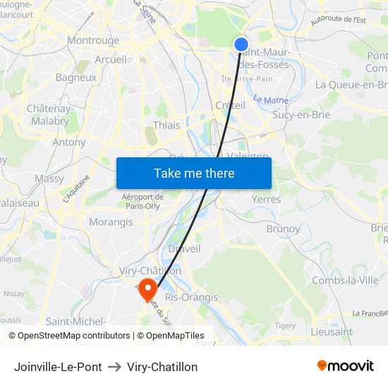 Joinville-Le-Pont to Viry-Chatillon map