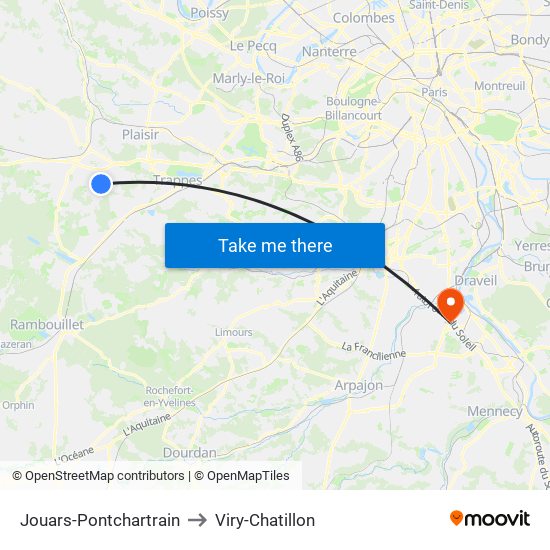 Jouars-Pontchartrain to Viry-Chatillon map