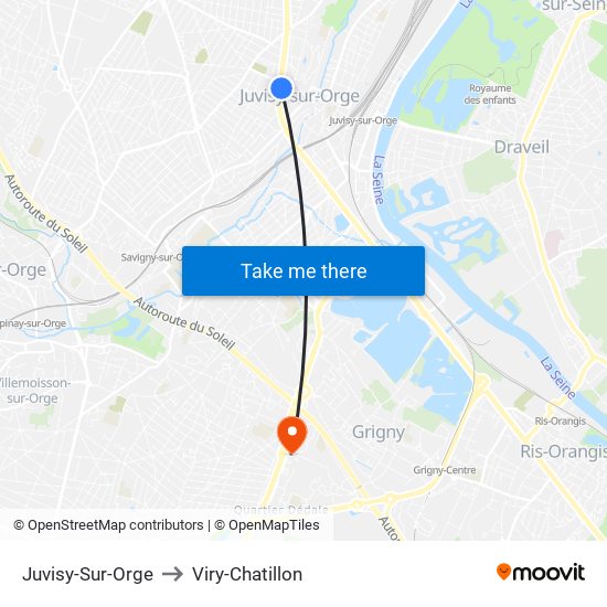 Juvisy-Sur-Orge to Viry-Chatillon map