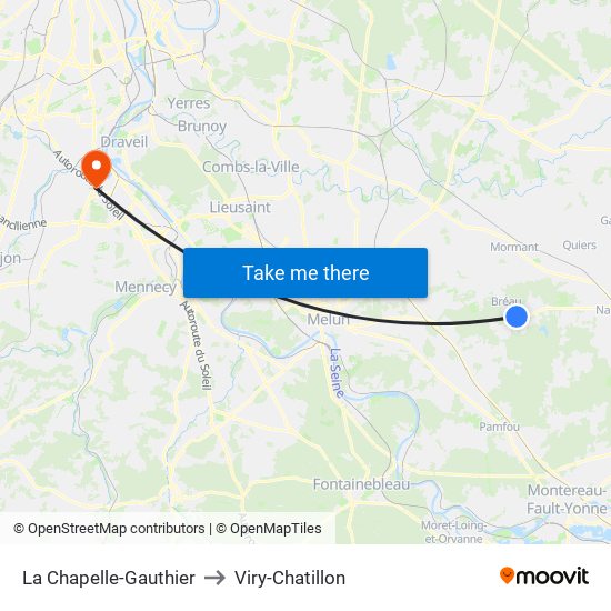 La Chapelle-Gauthier to Viry-Chatillon map