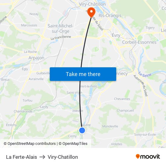 La Ferte-Alais to Viry-Chatillon map