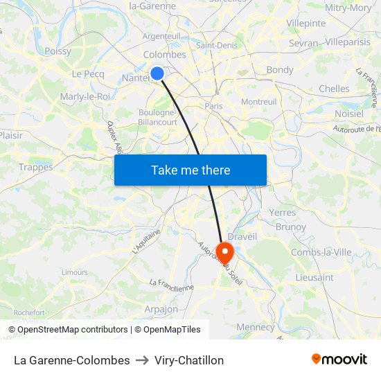 La Garenne-Colombes to Viry-Chatillon map