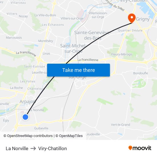 La Norville to Viry-Chatillon map