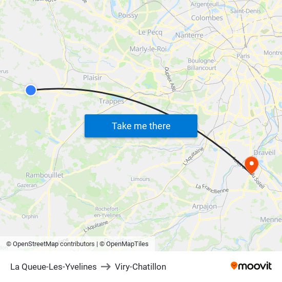La Queue-Les-Yvelines to Viry-Chatillon map