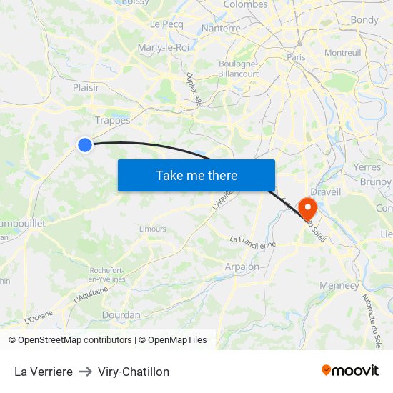 La Verriere to Viry-Chatillon map