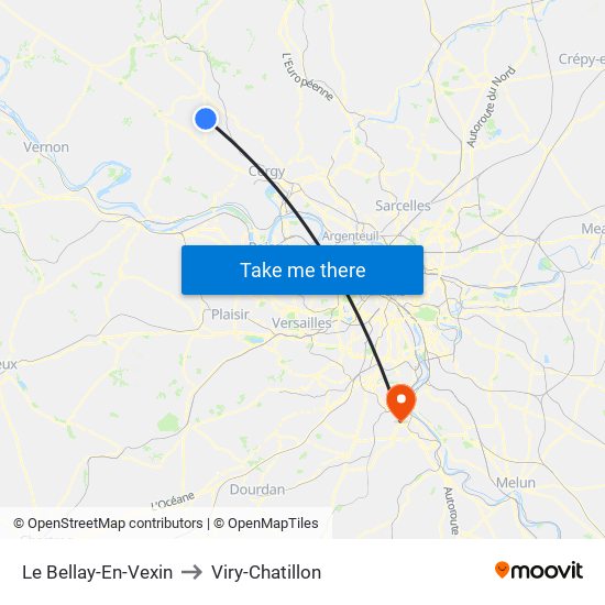 Le Bellay-En-Vexin to Viry-Chatillon map