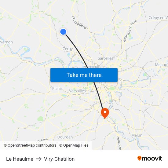 Le Heaulme to Viry-Chatillon map