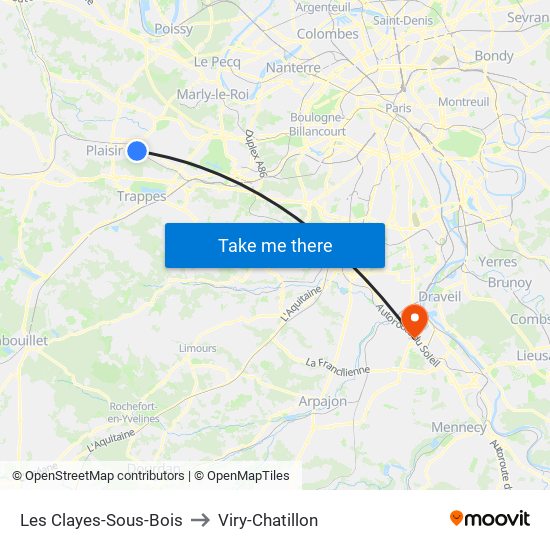 Les Clayes-Sous-Bois to Viry-Chatillon map