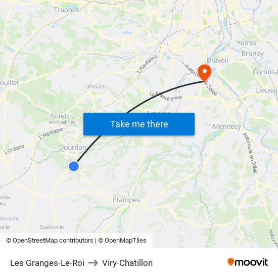 Les Granges-Le-Roi to Viry-Chatillon map