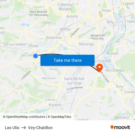 Les Ulis to Viry-Chatillon map