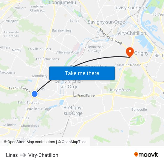 Linas to Viry-Chatillon map