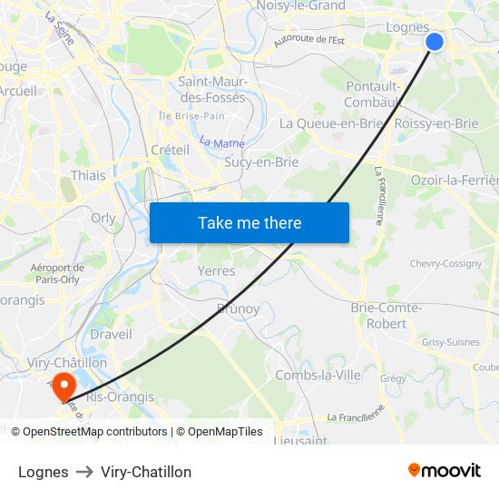 Lognes to Viry-Chatillon map