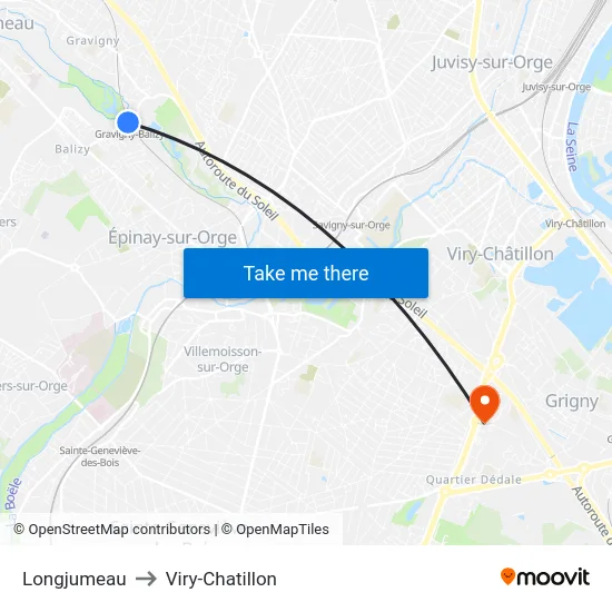 Longjumeau to Viry-Chatillon map