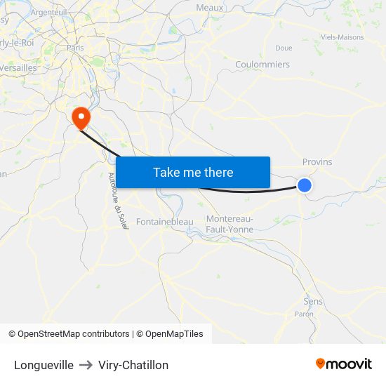 Longueville to Viry-Chatillon map