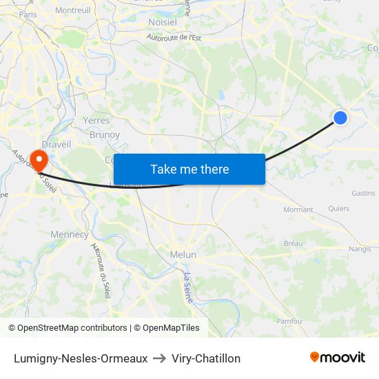 Lumigny-Nesles-Ormeaux to Viry-Chatillon map