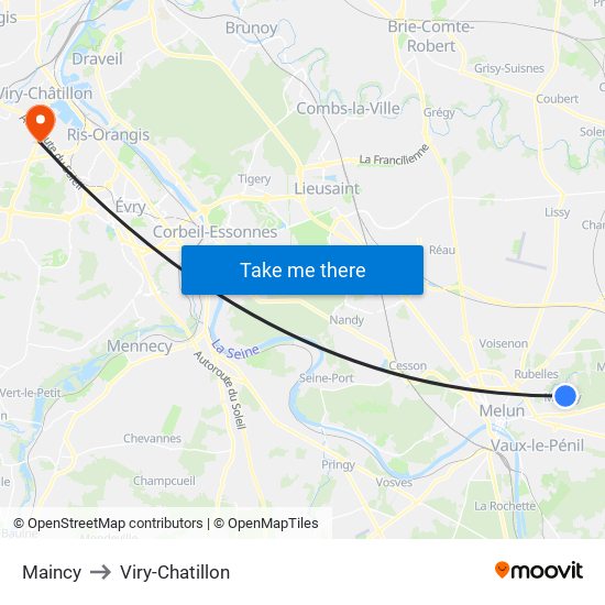 Maincy to Viry-Chatillon map