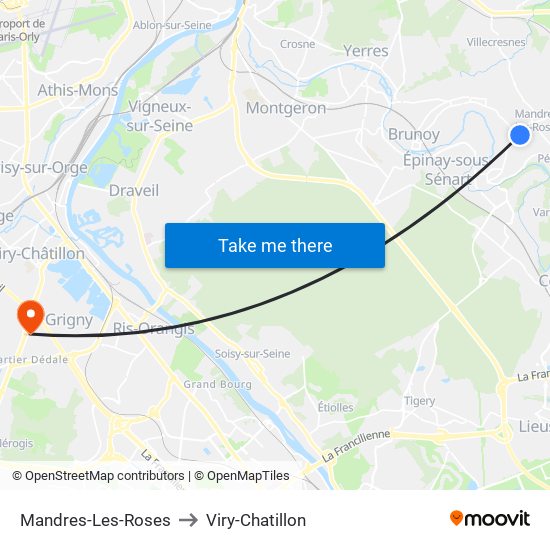 Mandres-Les-Roses to Viry-Chatillon map