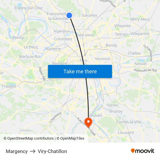 Margency to Viry-Chatillon map