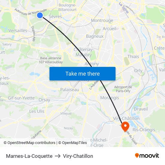 Marnes-La-Coquette to Viry-Chatillon map