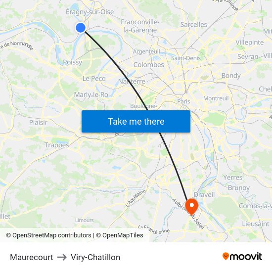 Maurecourt to Viry-Chatillon map