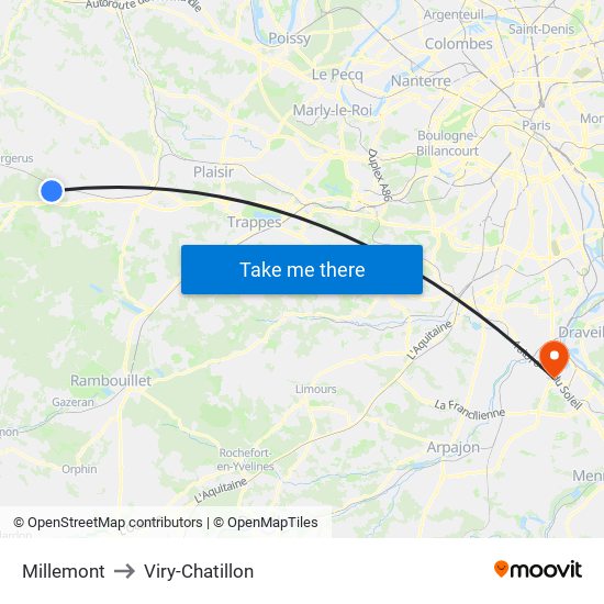 Millemont to Viry-Chatillon map