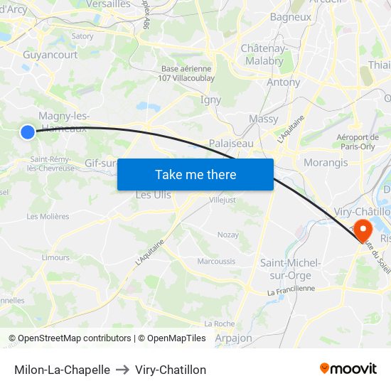 Milon-La-Chapelle to Viry-Chatillon map
