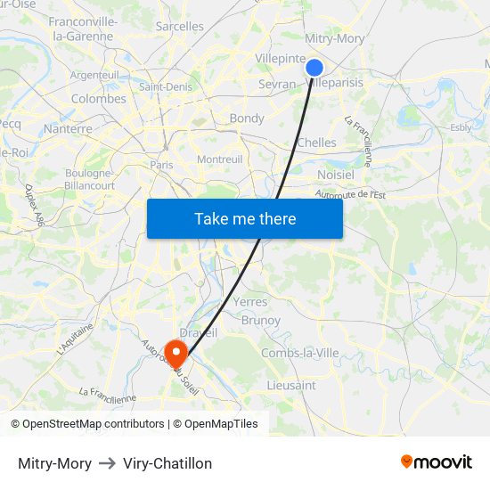 Mitry-Mory to Viry-Chatillon map