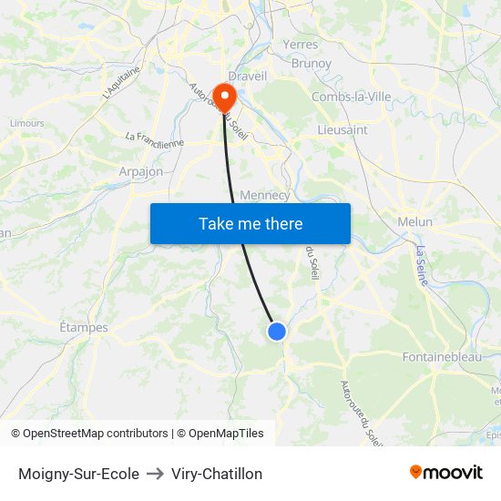 Moigny-Sur-Ecole to Viry-Chatillon map