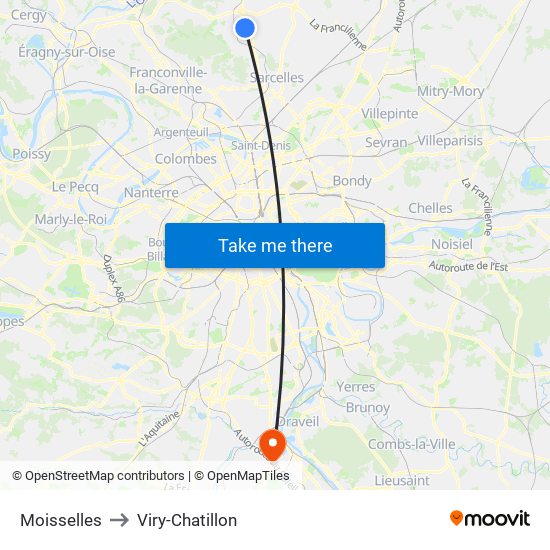 Moisselles to Viry-Chatillon map