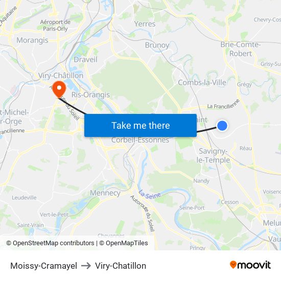 Moissy-Cramayel to Viry-Chatillon map