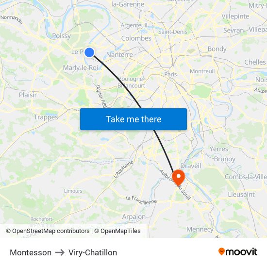 Montesson to Viry-Chatillon map