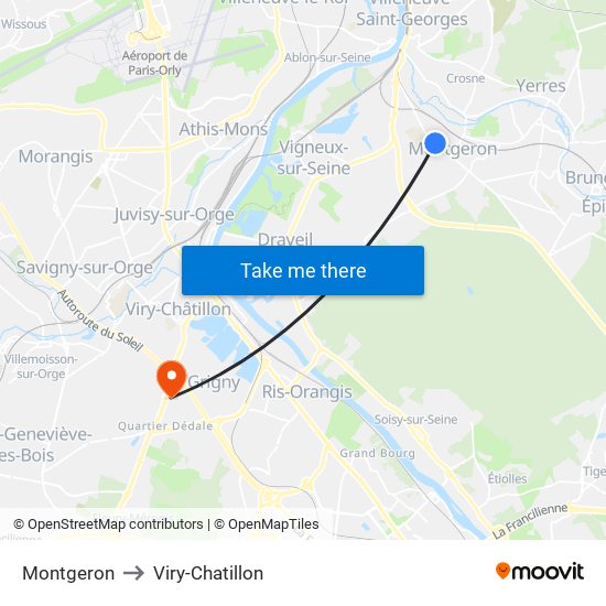 Montgeron to Viry-Chatillon map