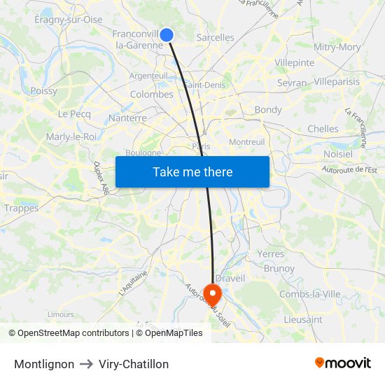 Montlignon to Viry-Chatillon map